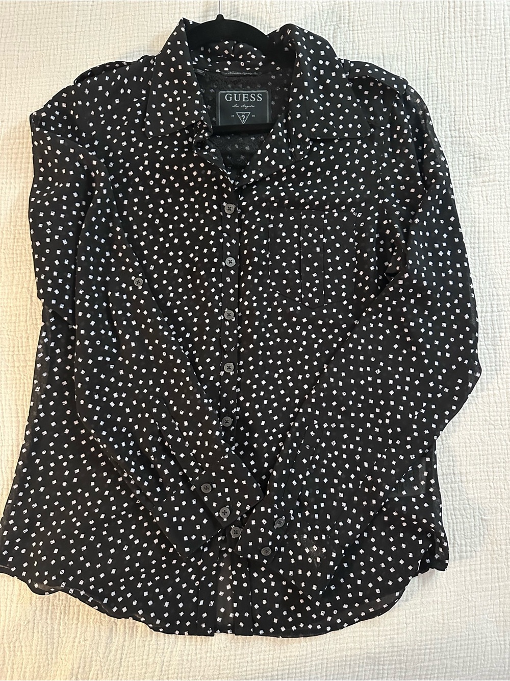 GUESS Semi sheer blouse shirt black and white size M